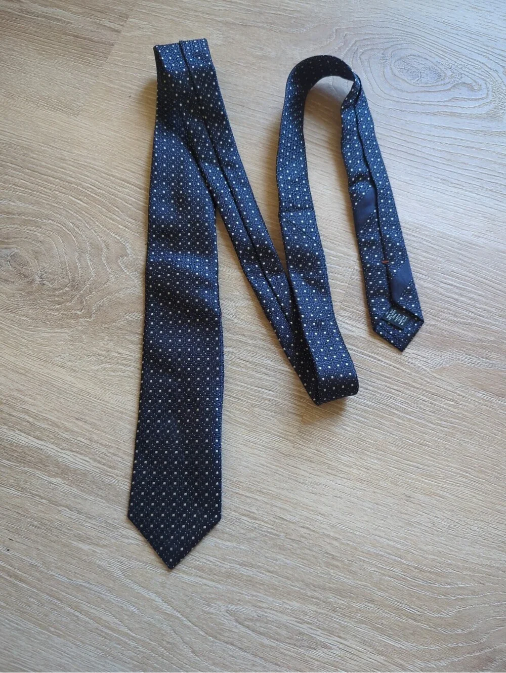 Zegna navy blue silk necktie Cinque Pieghe geometric 58
